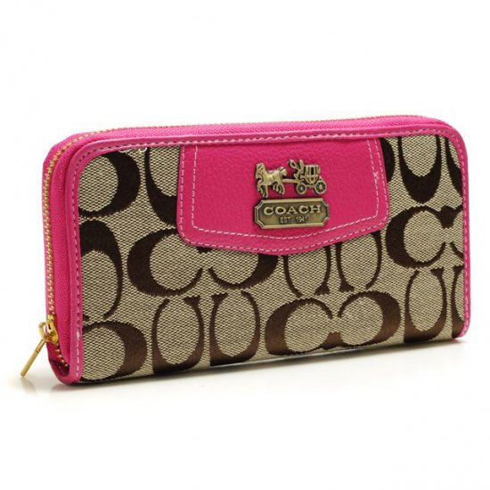 Coach Logo In Signature Large Pink Wallets BFV - Click Image to Close